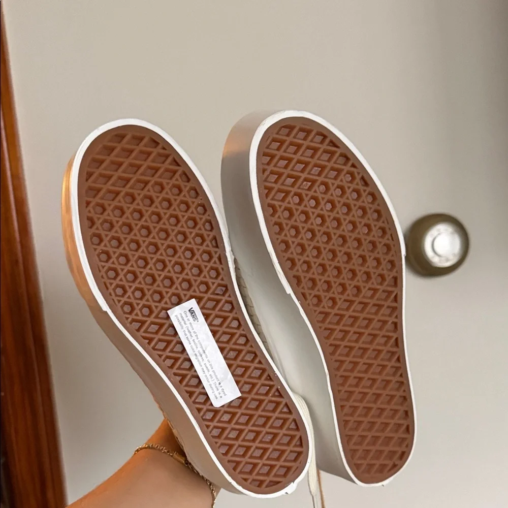 Vans Women's Textured Cream Platform Sneakers - Picture 6 of 7